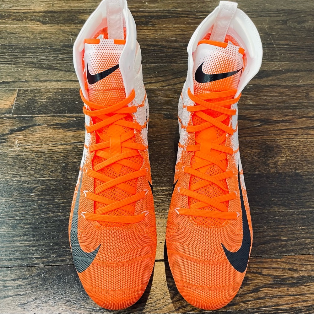 Nike Vapor Untouchable 3 Elite Flyknit Football Cleats White Orange AO3006-118